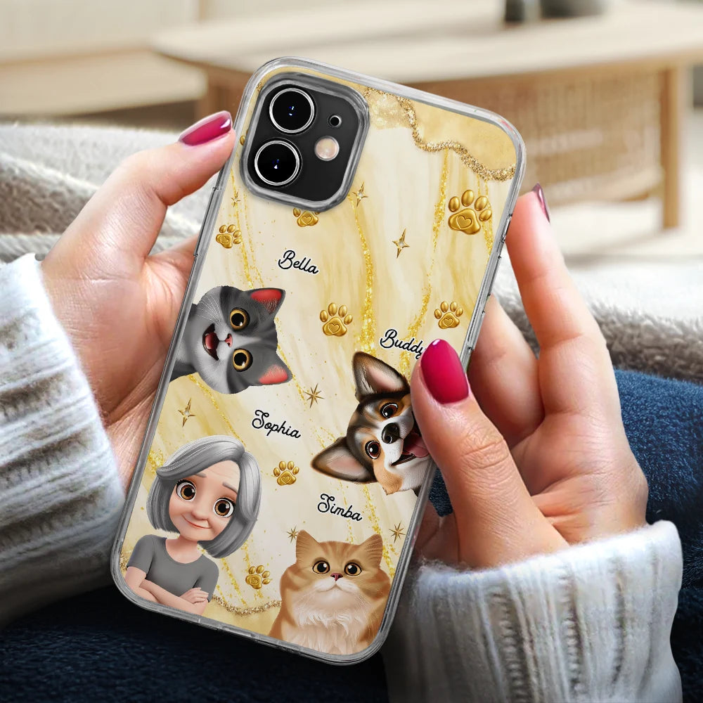 3D Effect Dog Cat Mom Cat Dad - Personalized Clear Phone Case