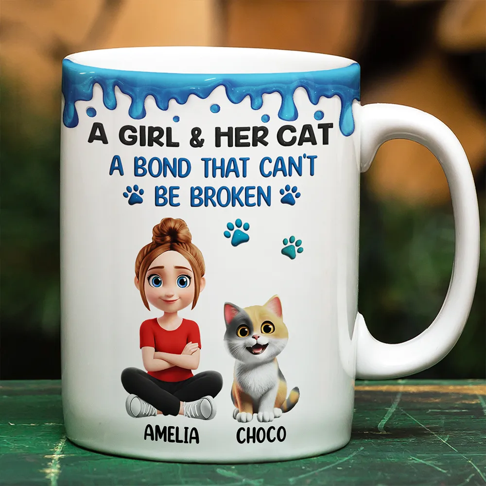 A Girl And Her Cats A Bond That Can't Be Broken - Personalized White Edge-to-Edge Mug