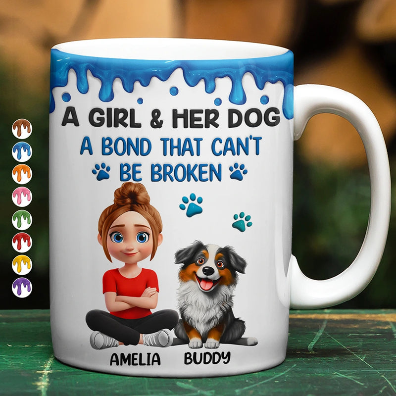 A Girl & Her Dog A Bond That Can't Be Broken - Personalized White Edge-to-Edge Mug