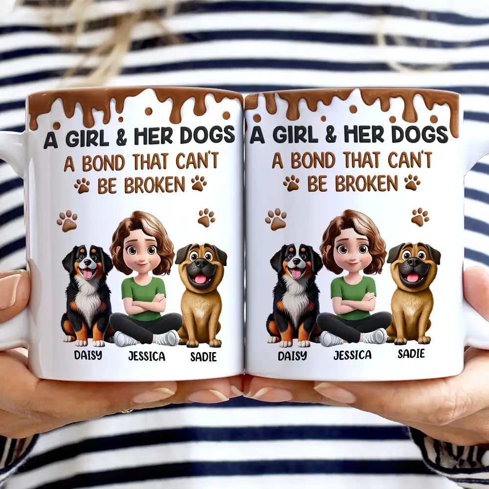 A Girl & Her Dog A Bond That Can't Be Broken - Personalized White Edge-to-Edge Mug