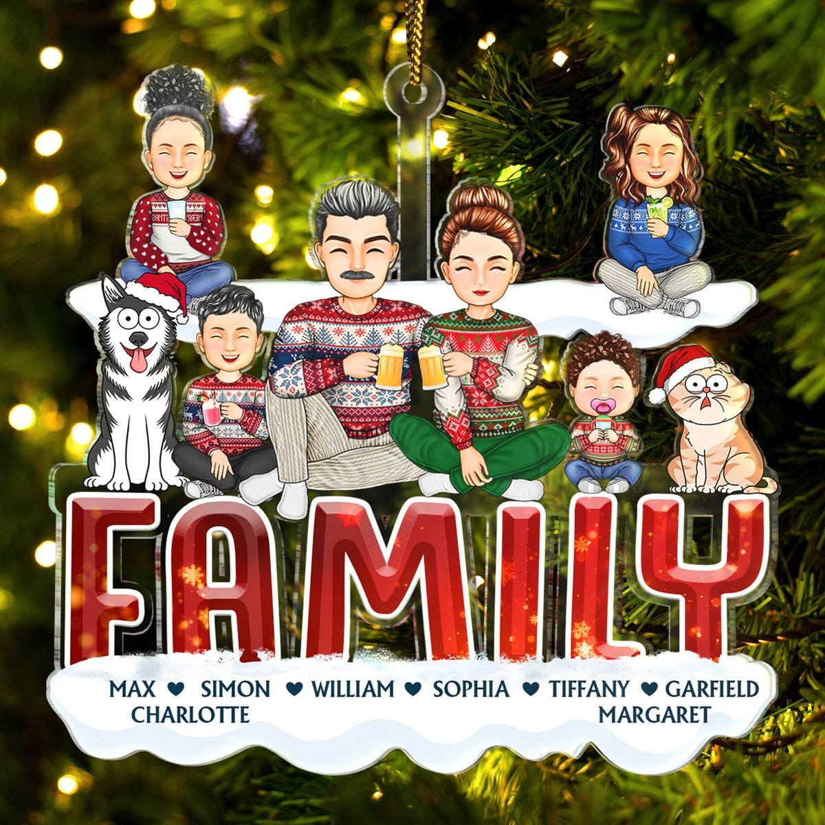 Happy Family - Christmas Gift For Couples, Family, Parents, Pet Lovers - Personalized Cutout Acrylic Ornament
