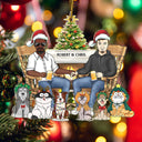 Couple And Dogs Cats Xmas - Christmas Gift For Pet Lovers And Family - Personalized Cutout Acrylic Ornament