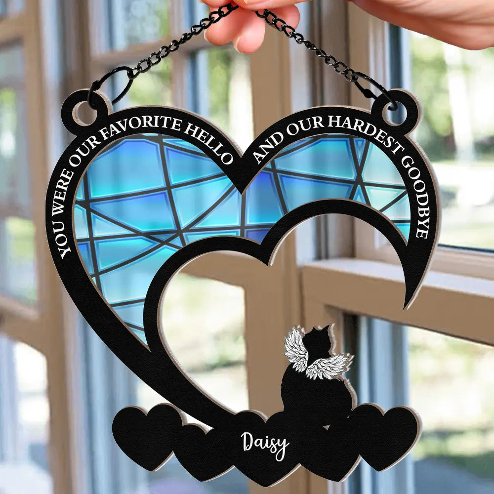 Pet Memorial My Hardest Goodbye Cat Dog - Personalized Window Hanging Suncatcher Ornament