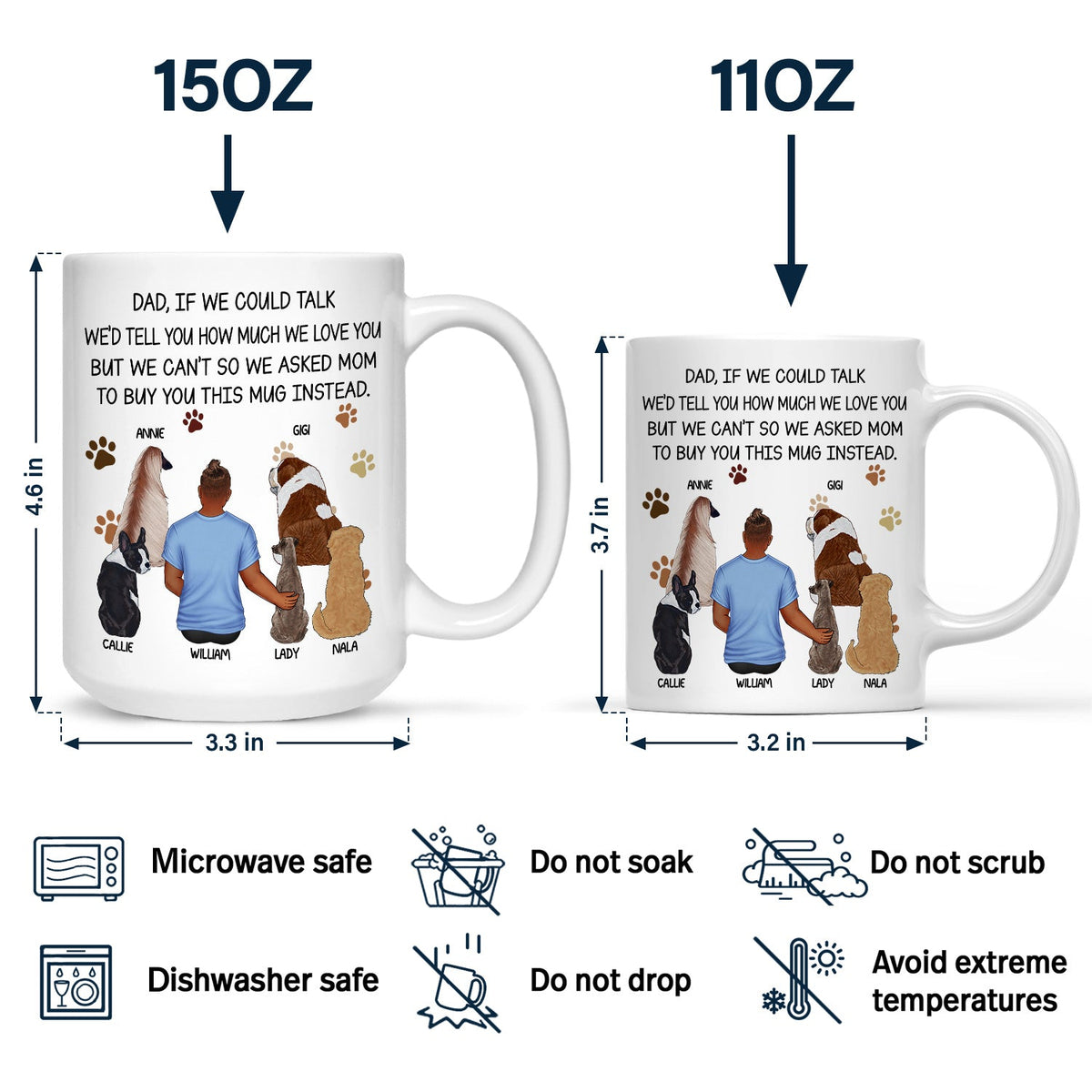 Si je pouvais parler, je t'aime papa chien - Tasse personnalisée