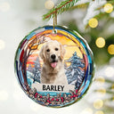 Custom Photo Family Dog Cat Christmas Memorial - Personalized Circle Glass Ornament