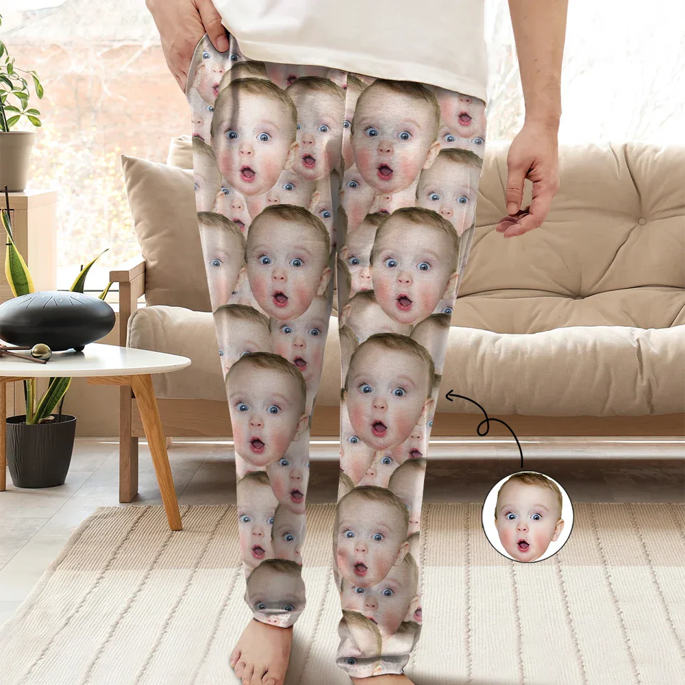 Custom Photo Funny Face Dog Cat Family Pattern - Personalized Pajama Pants