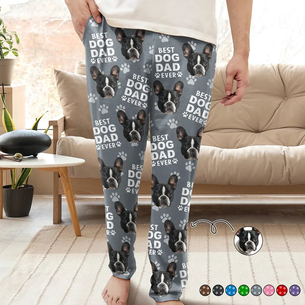 Custom Photo Best Dog Dad Ever - Fun Family Style - Personalized Pajama Pants
