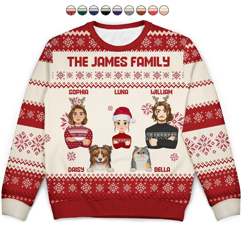 Flat Art Family And Pet - Personalized Unisex Ugly Sweater