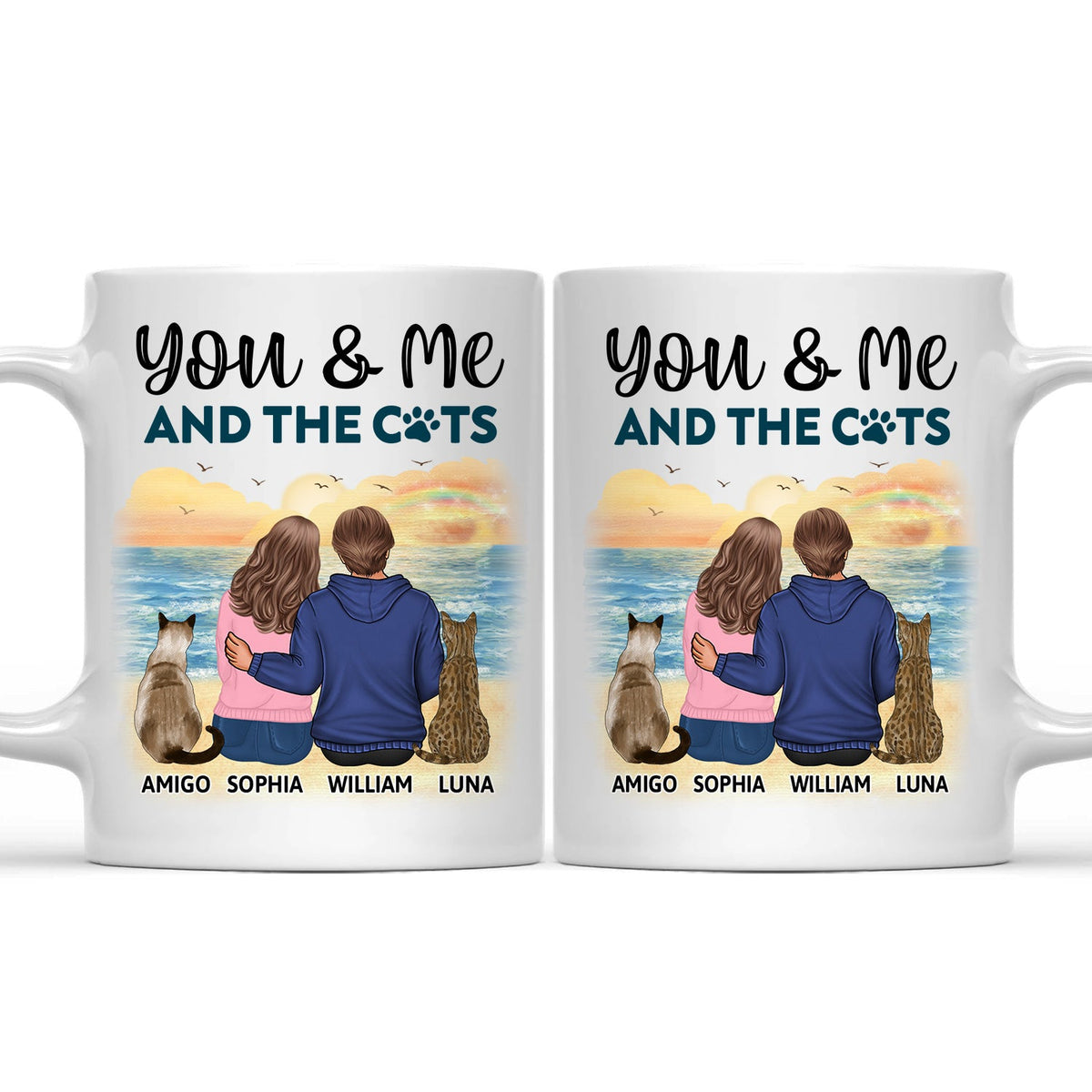You, Me And The Cats - Gift For Couples, Cat Lovers, Cat Mom, Cat Dad - Personalized Mug