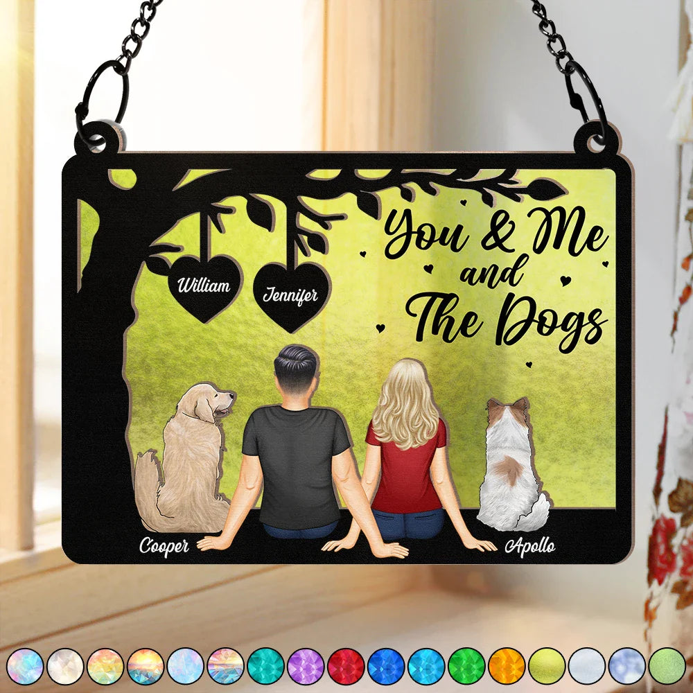 You, Me And The Dogs Pet Couple - Personalized Window Hanging Suncatcher Ornament