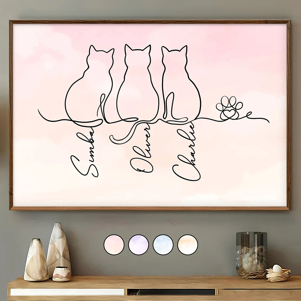Adorable Cat Line Art Design - Personalized Poster