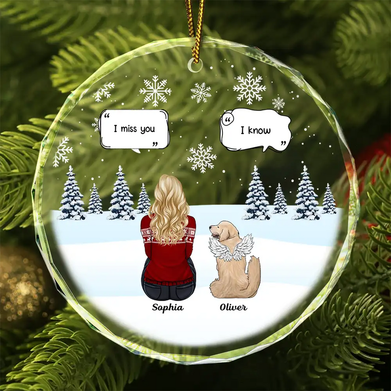 I Miss You Christmas Pet Memorial - Personalized Circle Glass Ornament