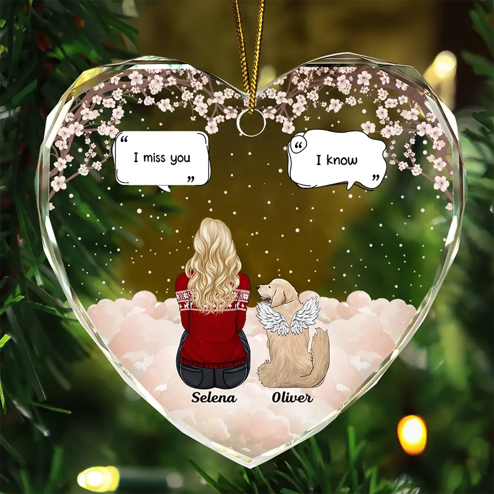 I Miss You I Know Memorial - Personalized Heart Shaped Glass Ornament