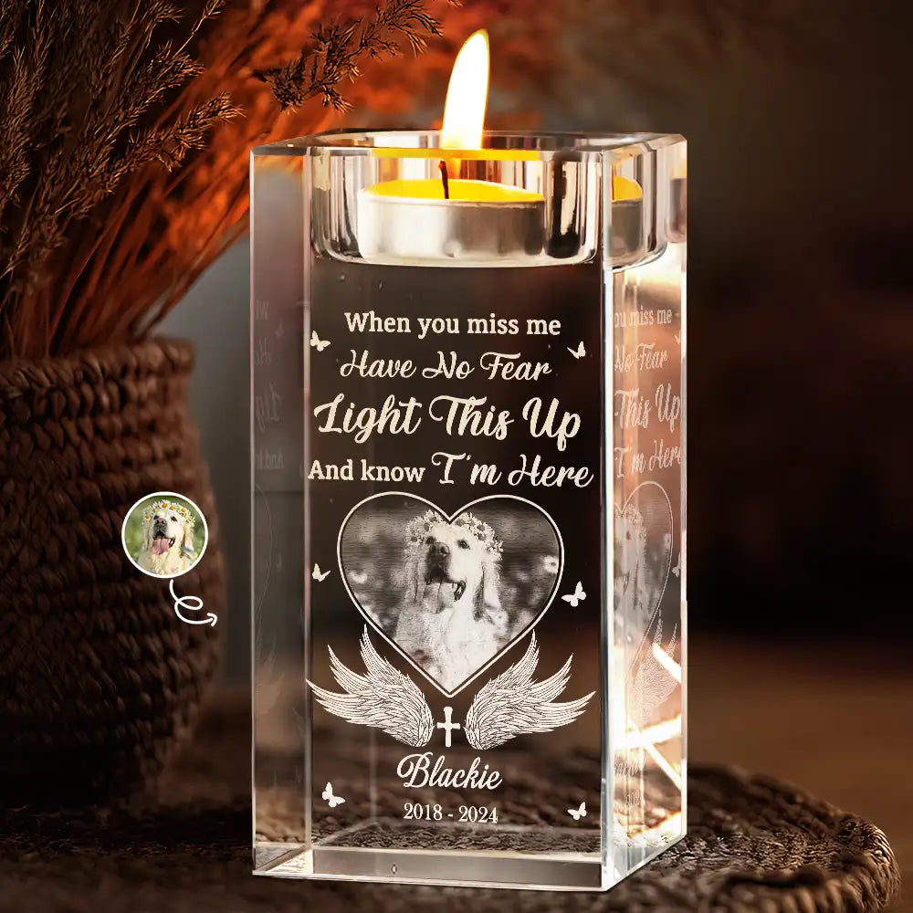Custom Photo When You Miss Me Memorial - Personalized Crystal Candle Holder