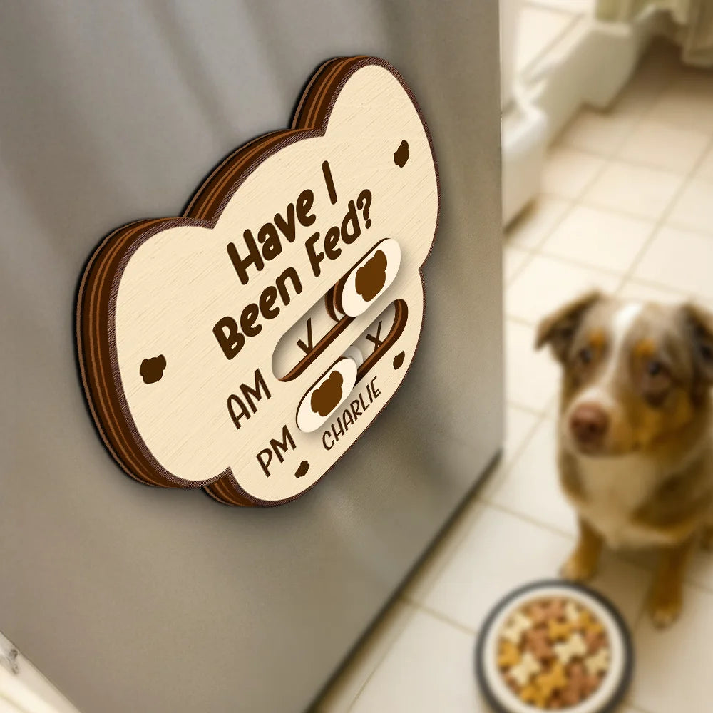 Pet Lovers,Pet Couple,Cat Lovers,Dog Lovers - Custom Cute Paw Bone Cat Head Shape With Name - Personalized Pet Feeding Tracker Magnet