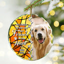 Custom Photo No Longer By Our Side Pet Memorial Heart - Personalized Circle Glass Ornament