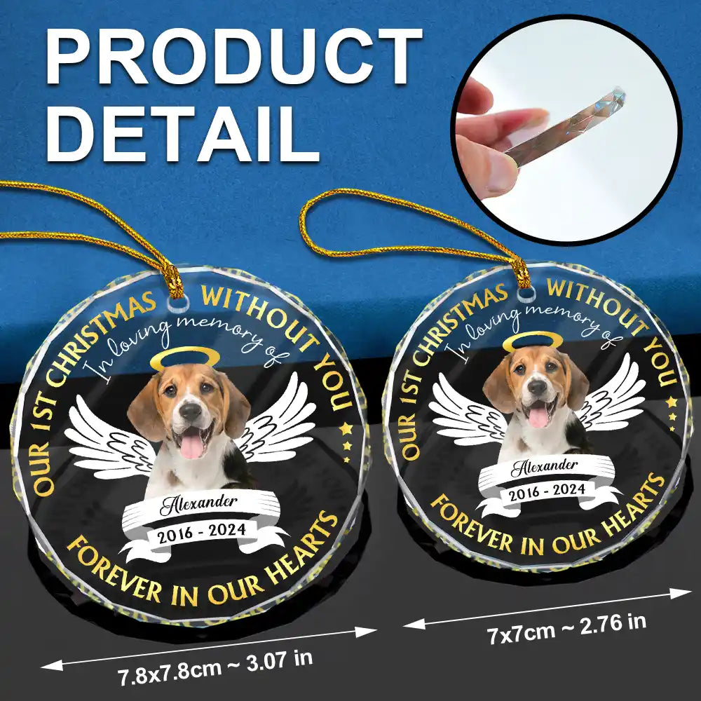 Memorial, Pet Lovers - Custom Photo Our First Christmas Without You Pet Memorial - Personalized Glass Ornament
