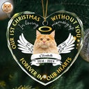 Memorial, Pet Lovers - Custom Photo Our First Christmas Without You Pet Memorial - Personalized Glass Ornament