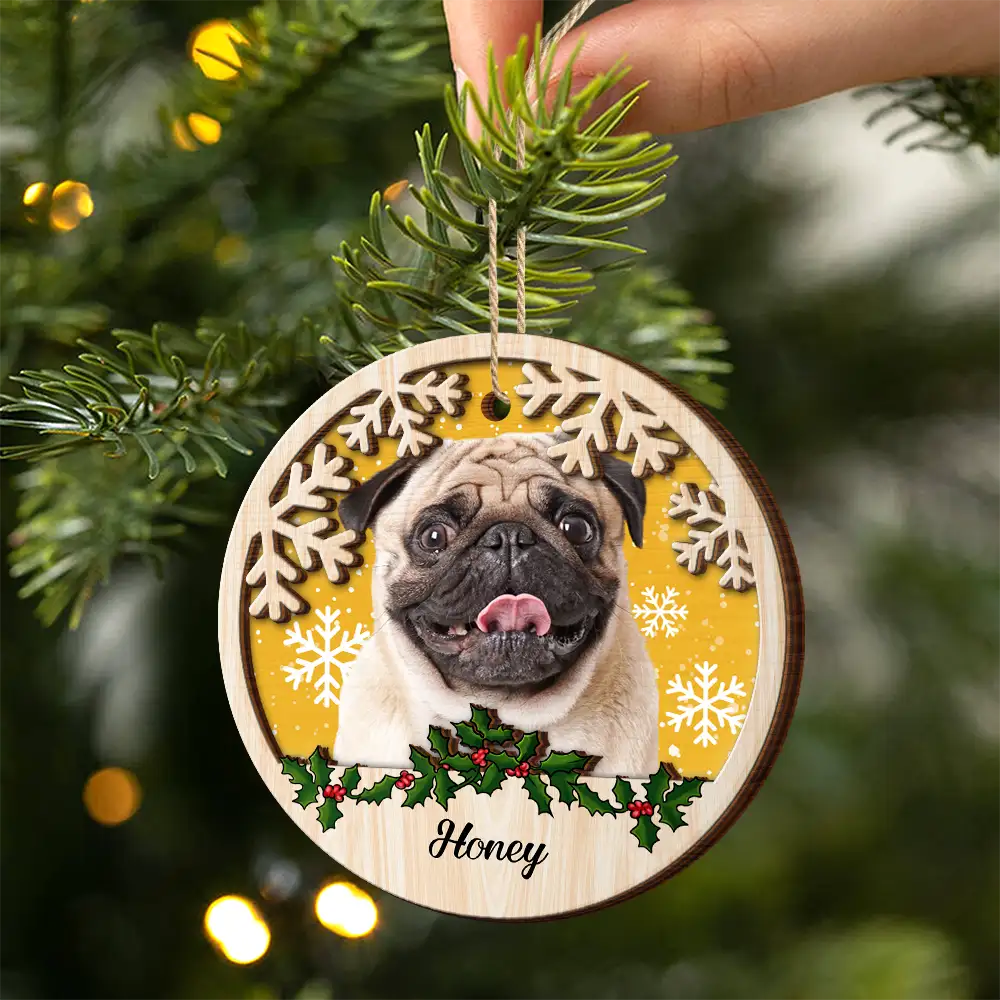 Custom Photo Dog Cat Christmas - Personalized 2-Layered Wooden Ornament