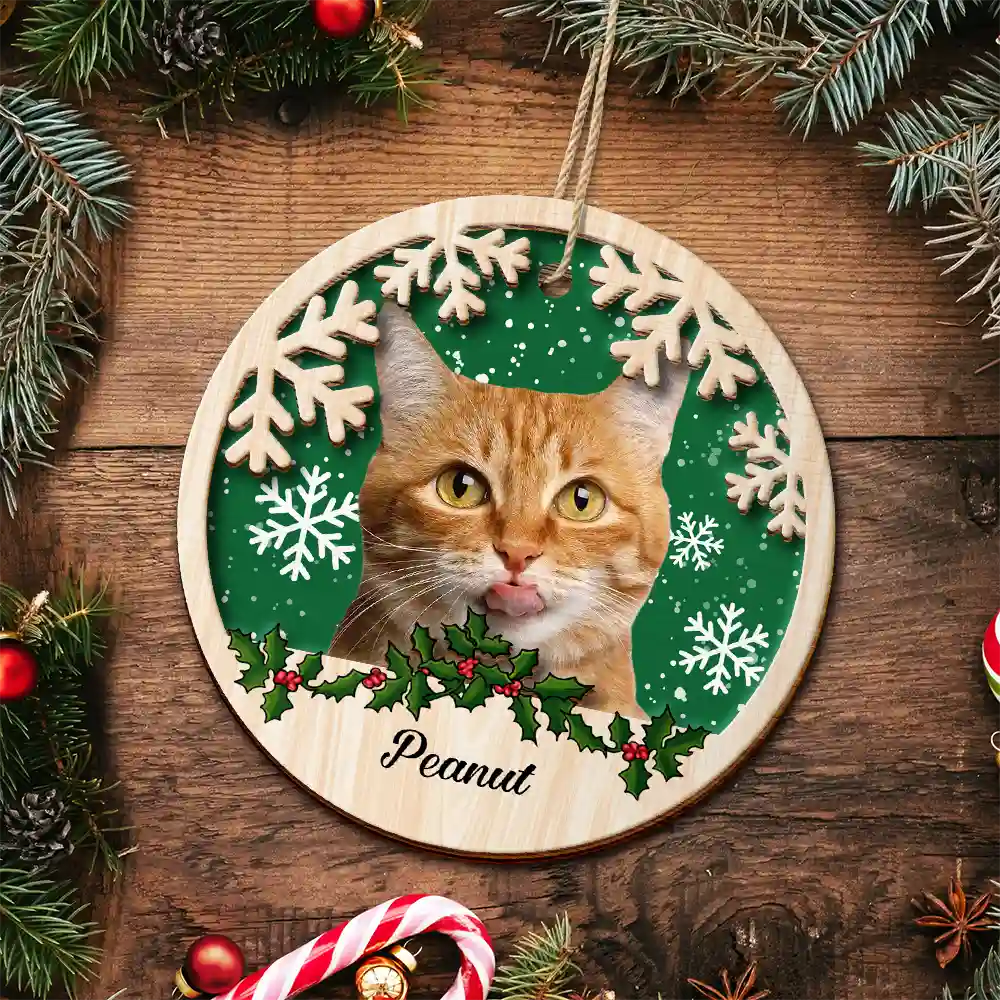 Custom Photo Dog Cat Christmas - Personalized 2-Layered Wooden Ornament