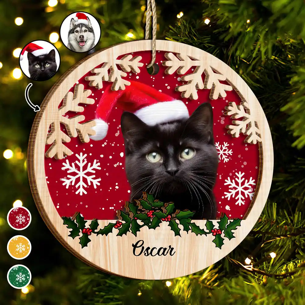 Custom Photo Dog Cat Christmas - Personalized 2-Layered Wooden Ornament