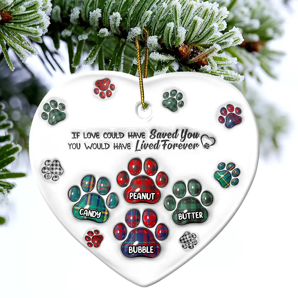 Memorial Pet You Left Paw Prints On My Heart - 3D Inflated Effect Printed Ornament, Personalized Heart Ceramic Ornament