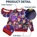 Continue Shopping,Christmas,Custom Photo,Family,Pet Lovers,Dog Lovers,Cat Lovers,Happy - Custom Photo Funny Family Pet Face Neon Light Style - Personalized Unisex Ugly Sweater