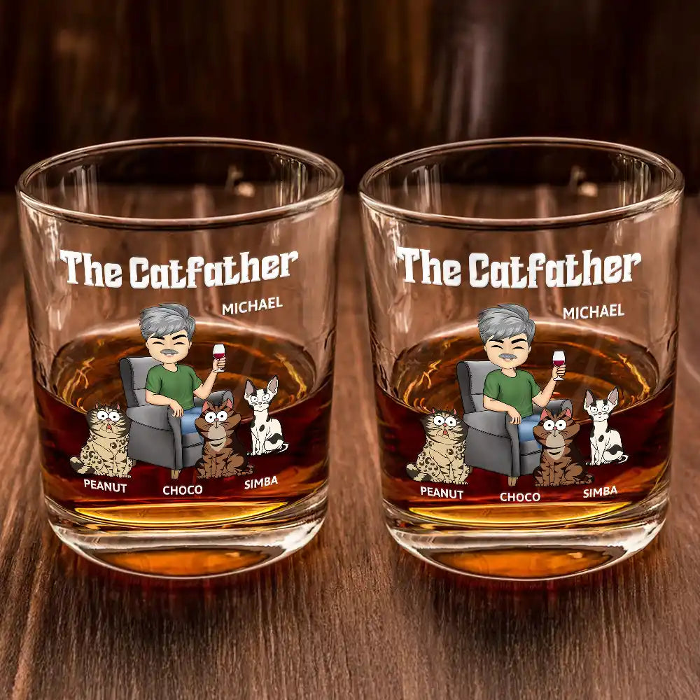 Cat Dad, Cat Lovers, Gift For Yourself, Gift For Men - The Cat Father - Personalized Whiskey Glass