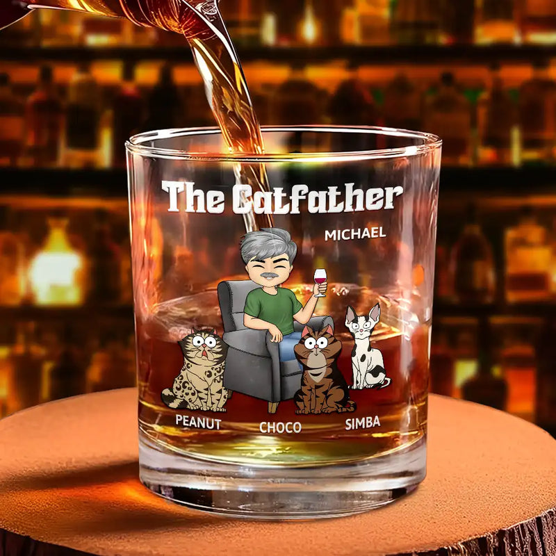 Cat Dad, Cat Lovers, Gift For Yourself, Gift For Men - The Cat Father - Personalized Whiskey Glass