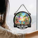 Beach You, Me And The Dog - Personalized Window Hanging Suncatcher Ornament