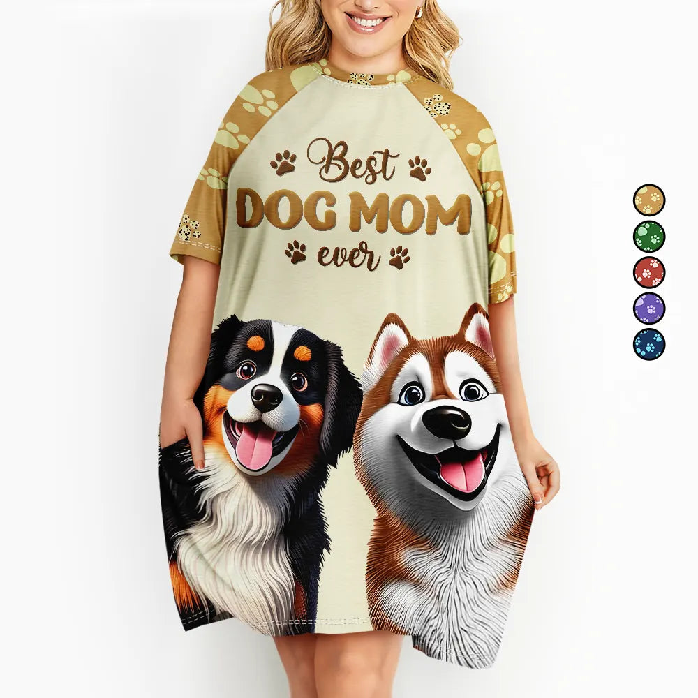 Pet Lovers,Pet Mom,Dog Lovers,Dog Mom,Happy - Best Dog Mom Dog Mum Ever 3D Effect - Personalized Women's Sleep Tee