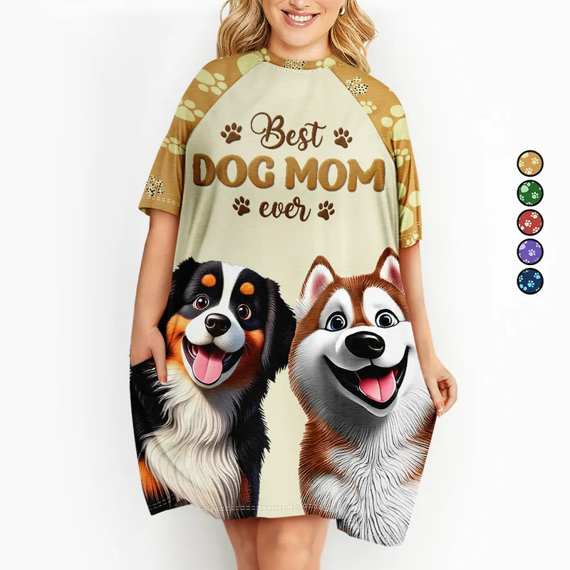 Pet Lovers,Pet Mom,Dog Lovers,Dog Mom,Happy - Best Dog Mom Dog Mum Ever 3D Effect - Personalized Women's Sleep Tee