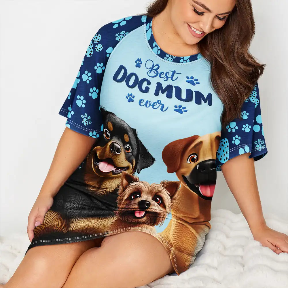 Pet Lovers,Pet Mom,Dog Lovers,Dog Mom,Happy - Best Dog Mom Dog Mum Ever 3D Effect - Personalized Women's Sleep Tee