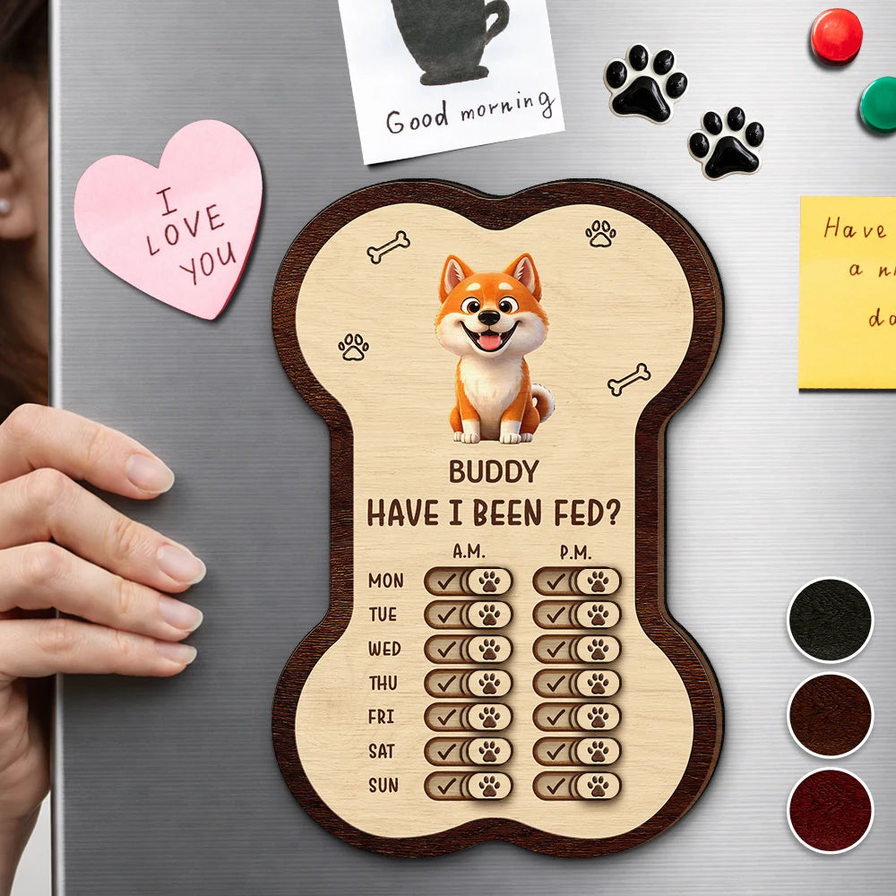 Bone Shaped Feeding And Medication Tracker - Personalized Wooden Pet Feeding Reminder