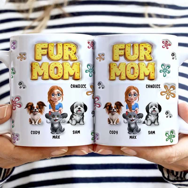 Dog Cat Mom Sponge 3D Inflated Effect Printed - Personalized White Edge-to-Edge Mug