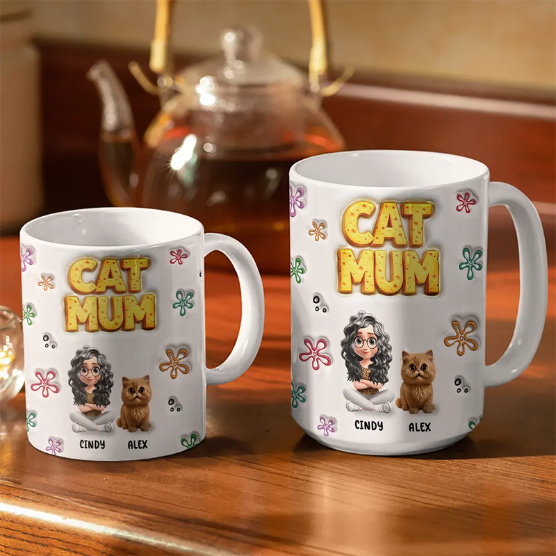 Dog Cat Mom Sponge 3D Inflated Effect Printed - Personalized White Edge-to-Edge Mug