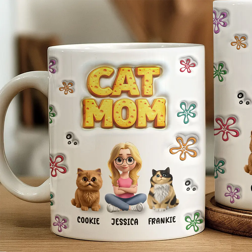 Dog Cat Mom Sponge 3D Inflated Effect Printed - Personalized White Edge-to-Edge Mug