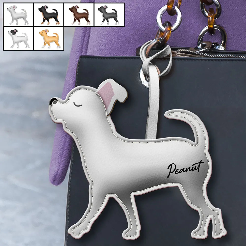 Chihuahua Shaped, Dog Lovers Charm - Personalized Dog Leather Bag Charm, Keychain