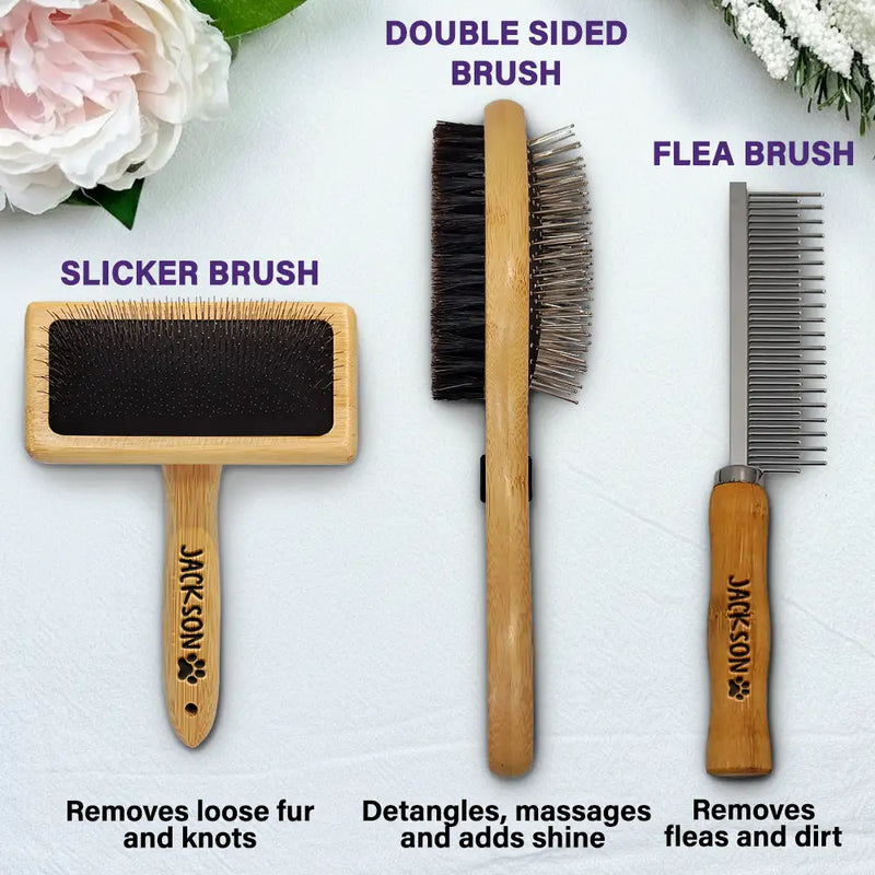 Pet Lovers,Cat Lovers,Dog Lovers,Non-Eng - Custom Laser Engraved Name And Icons - Personalized Pet Grooming Set
