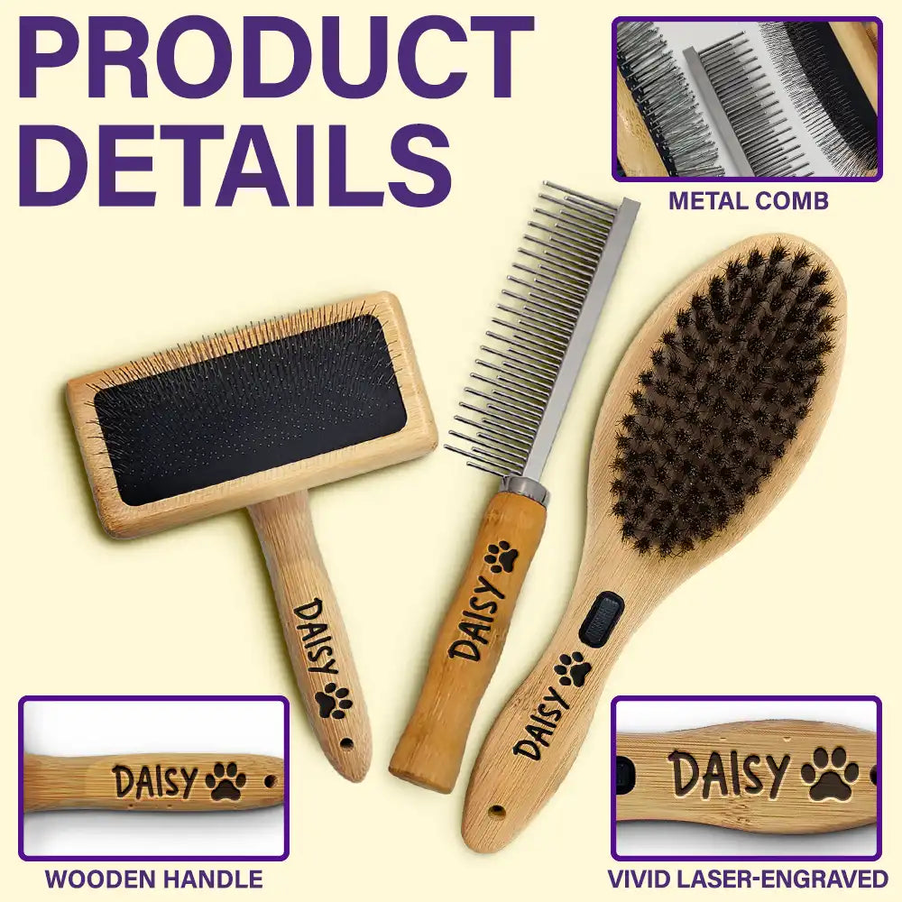 Pet Lovers,Cat Lovers,Dog Lovers,Non-Eng - Custom Laser Engraved Name And Icons - Personalized Pet Grooming Set