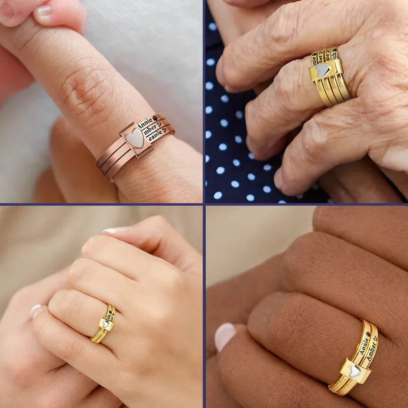 Custom Name Jewelry For Cat Moms Dog Moms - Personalized Heart Stacking Rings