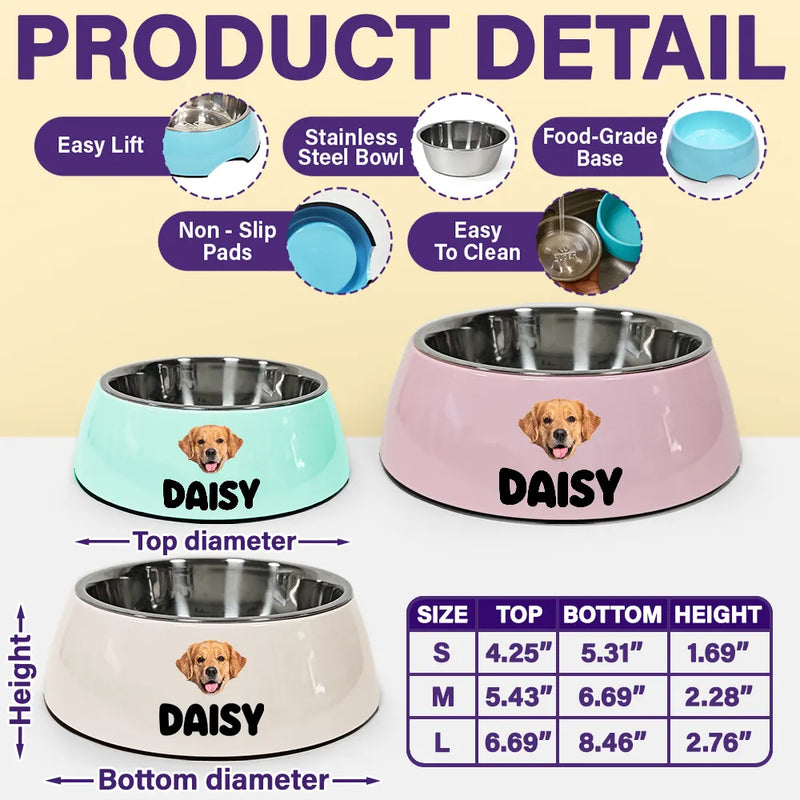 Pet Lovers,Happy,Cat Lovers,Dog Lovers-Custom Photo Adorable Dog Cat With Name - Personalized Removable Stainless Steel Pet Bowl