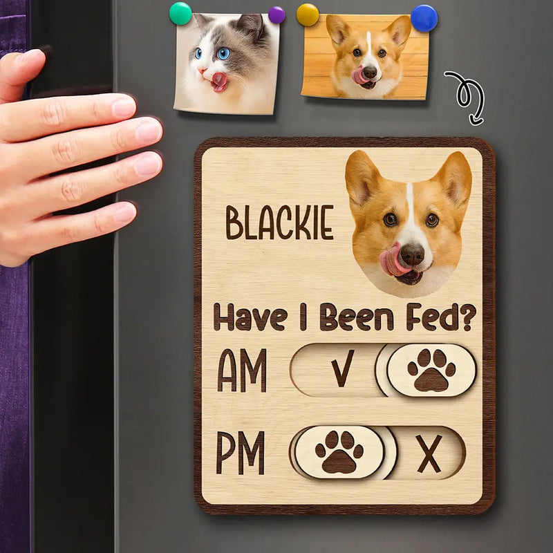 Pet Lovers,Pet Couple,Dog Lovers,Cat Lovers - Custom Photo Cute Dog Cat Face With Name - Personalized Pet Feeding Tracker Magnet