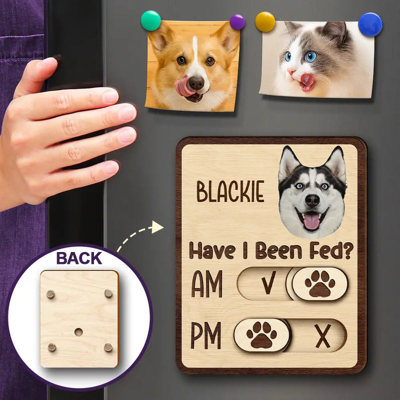 Pet Lovers,Pet Couple,Dog Lovers,Cat Lovers - Custom Photo Cute Dog Cat Face With Name - Personalized Pet Feeding Tracker Magnet