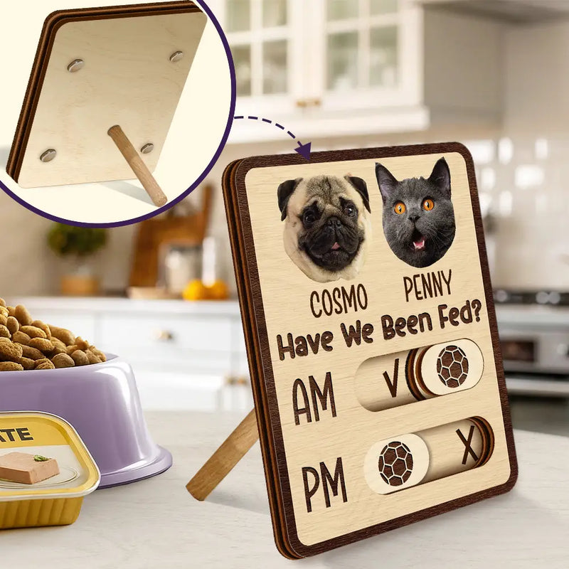 Pet Lovers,Pet Couple,Dog Lovers,Cat Lovers - Custom Photo Cute Dog Cat Face With Name - Personalized Pet Feeding Tracker Magnet