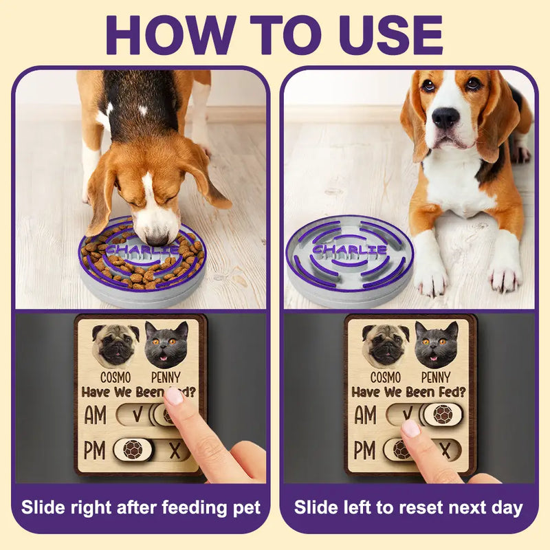 Pet Lovers,Pet Couple,Dog Lovers,Cat Lovers - Custom Photo Cute Dog Cat Face With Name - Personalized Pet Feeding Tracker Magnet