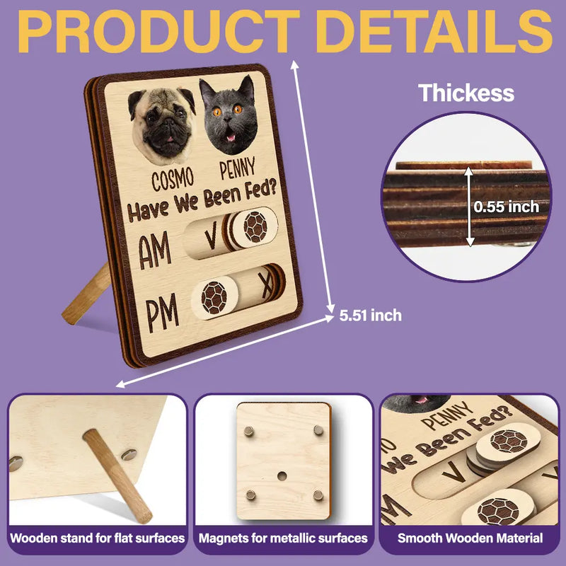 Pet Lovers,Pet Couple,Dog Lovers,Cat Lovers - Custom Photo Cute Dog Cat Face With Name - Personalized Pet Feeding Tracker Magnet