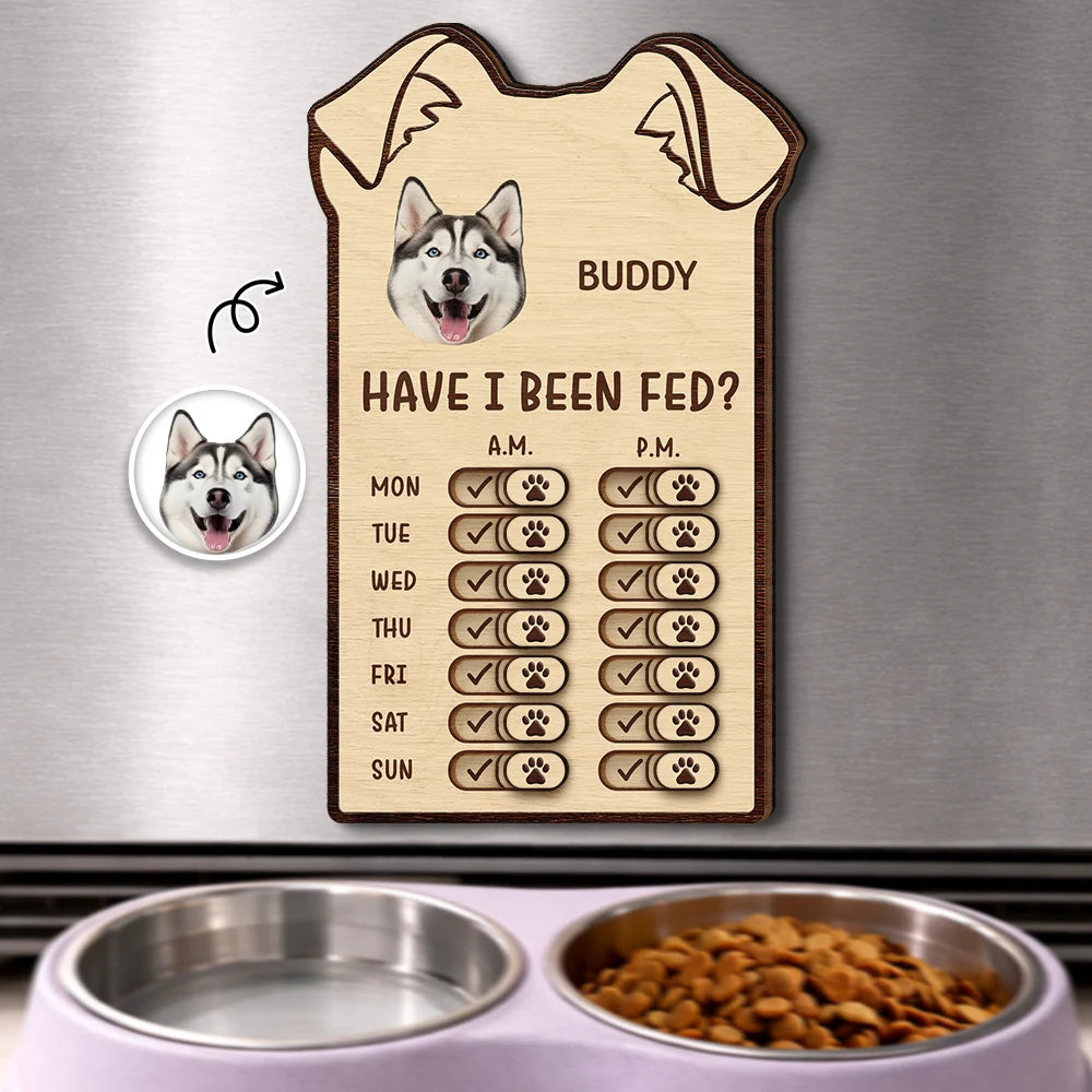 Custom Photo Cute Dog Ear Feed Medication Tracker - Personalized Wooden Pet Feeding Reminder