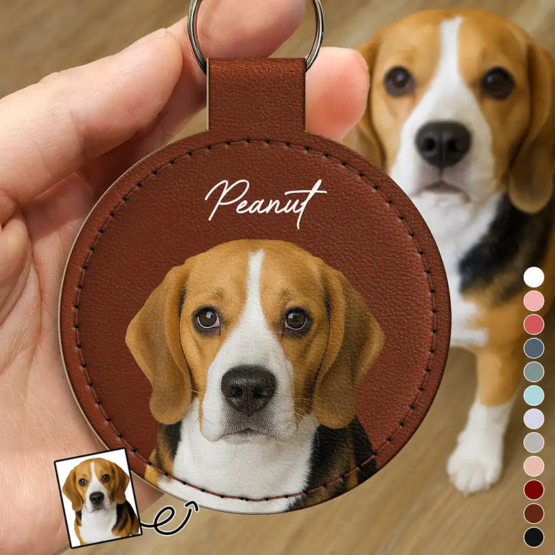 Pet Lovers, Dog Lovers, Cat Lovers - Custom Photo Dog Cat Pet Portrait - Personalized Custom Shaped Leather Keychain With Stitching