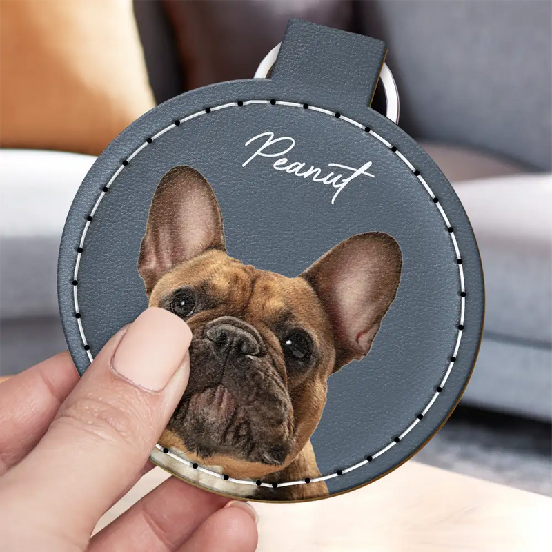 Pet Lovers, Dog Lovers, Cat Lovers - Custom Photo Dog Cat Pet Portrait - Personalized Custom Shaped Leather Keychain With Stitching